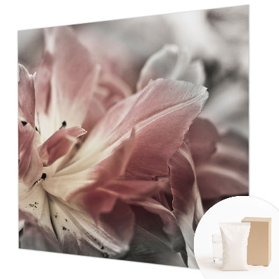 Fototapete fürs Schlafzimmer mit pastellfarbenem Blumenmotiv