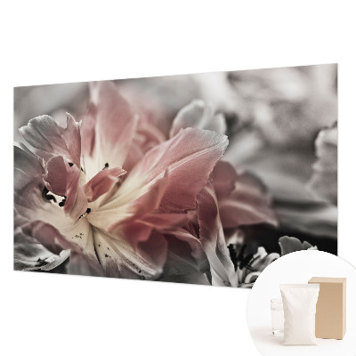 Fototapete fürs Schlafzimmer mit pastellfarbenem Blumenmotiv