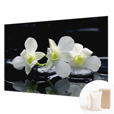 Vlies-Fototapete fürs Wohnzimmer mit Blumen- und Steinmotiven