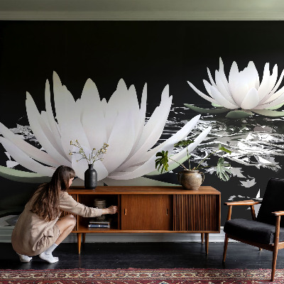 Vlies-Fototapete fürs Schlafzimmer mit Motiv aus Wasserblumen
