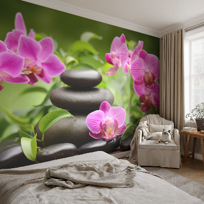 Fototapete mit Orchideen und Steinen als Motiv