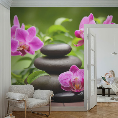 Fototapete mit Orchideen und Steinen als Motiv
