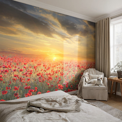 Vlies-Fototapete fürs Schlafzimmer mit Motiv eines Mohnfelds