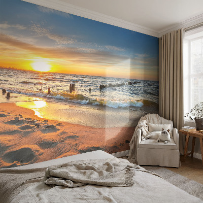 Dekorative Wand-Fototapete mit Motiv eines Sonnenuntergangs am Strand