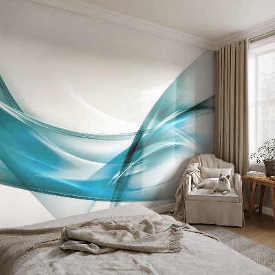 Vliestapete fürs Wohnzimmer mit blauem Wellendesign