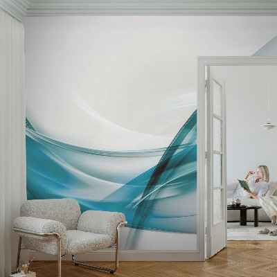 Vliestapete fürs Wohnzimmer mit blauem Wellendesign