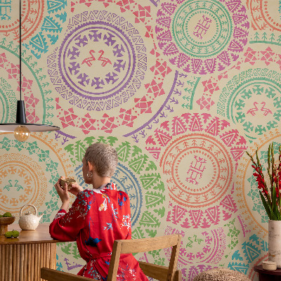 Vlies-Fototapete fürs Schlafzimmer mit bunten Mandalas