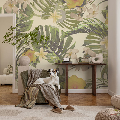 Fototapete fürs Schlafzimmer mit exotischer Flora als Motiv