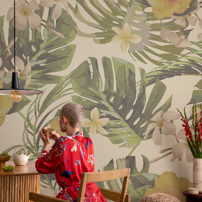 Fototapete fürs Schlafzimmer mit exotischer Flora als Motiv