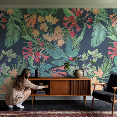 Fototapete fürs Kinderzimmer mit tropischen Blumenmotiv