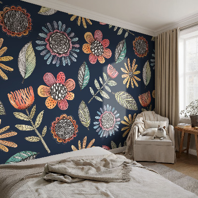 Vlies-Fototapete fürs Wohnzimmer mit Blumenmosaik