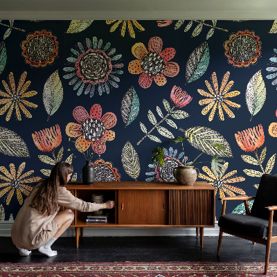 Vlies-Fototapete fürs Wohnzimmer mit Blumenmosaik