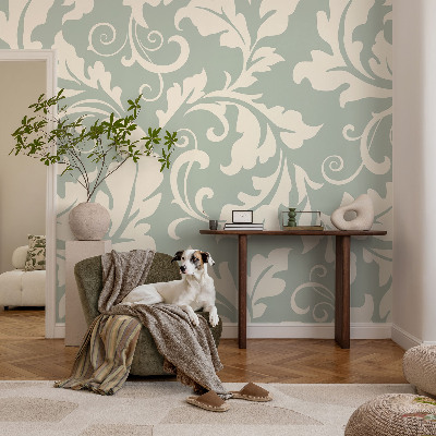 Vlies-Fototapete fürs Schlafzimmer mit dekorativen Blättern als Motiv