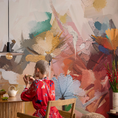 Fototapete fürs Wohnzimmer mit einem floralen, abstrakten Motiv