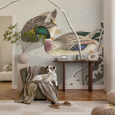 Vlies-Fototapete fürs Wohnzimmer mit ruhigem Entenmotiv