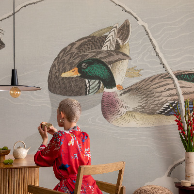 Vlies-Fototapete fürs Wohnzimmer mit ruhigem Entenmotiv