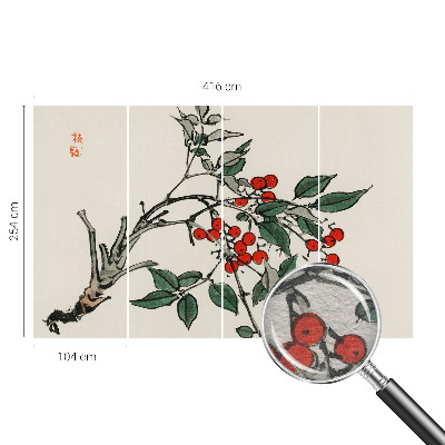 Moderne Vlies-Fototapete mit einem Zweig voller Beeren