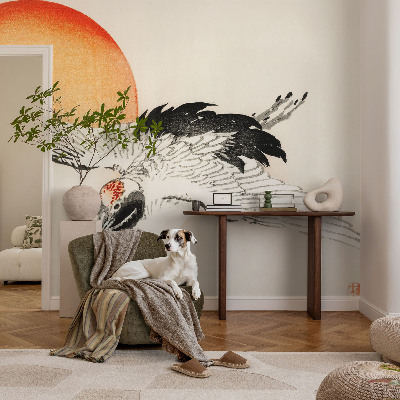 Vliestapete fürs Wohnzimmer mit elegantem Kranichmotiv