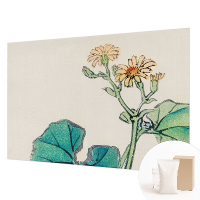 Wandtapete mit Motiv aus Blüten und Blättern