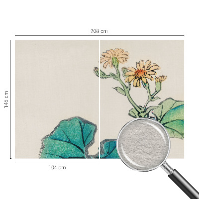 Wandtapete mit Motiv aus Blüten und Blättern