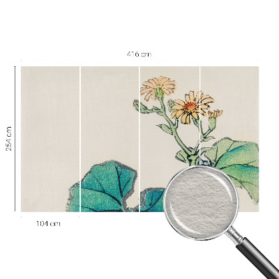 Wandtapete mit Motiv aus Blüten und Blättern