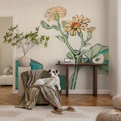 Wandtapete mit Motiv aus Blüten und Blättern
