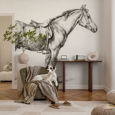 Fototapete fürs Wohnzimmer mit einer Skizze eines Pferdes