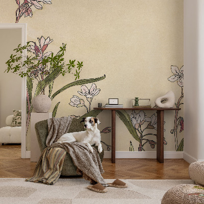 Fototapete fürs Schlafzimmer mit floralem Motiv für ein elegantes Ambiente