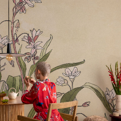 Fototapete fürs Schlafzimmer mit floralem Motiv für ein elegantes Ambiente
