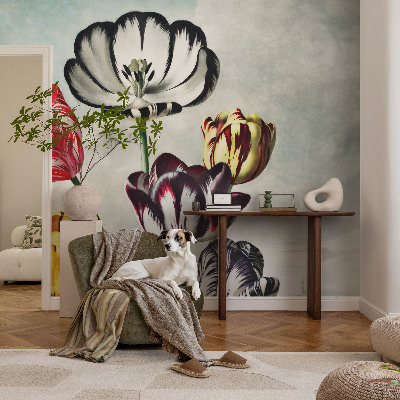 Fototapete aus Vlies mit bunten Tulpen als Motiv