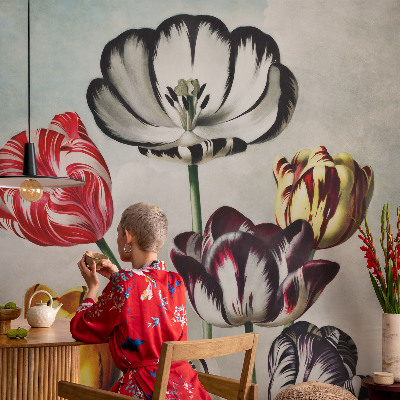 Fototapete aus Vlies mit bunten Tulpen als Motiv