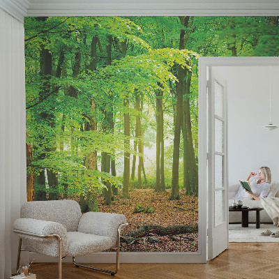 Fototapete fürs Schlafzimmer mit grünem Waldmotiv