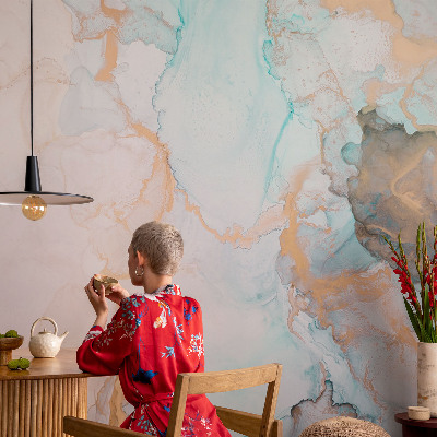 Vlies-Fototapete fürs Schlafzimmer mit Aquarellwellen als Motiv