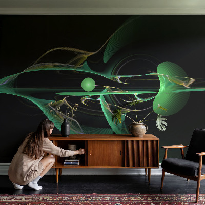 Vliestapete fürs Schlafzimmer mit grünem Wellendesign
