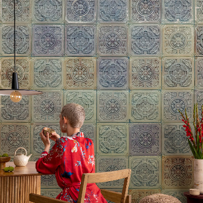 Vlies-Fototapete fürs Schlafzimmer mit geometrischem Fliesenmotiv