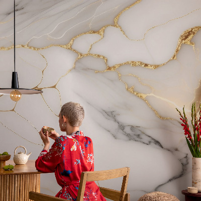 Fototapete fürs Schlafzimmer mit Marmoroptik für ein elegantes Ambiente