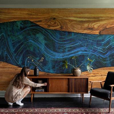 Moderne Vlies-Fototapete Blaues Holz