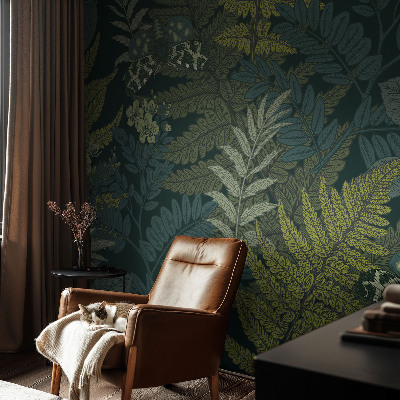 Vlies-Fototapete mit grünem Pflanzenmotiv für ein elegantes Raumambiente