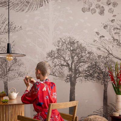 Fototapete fürs Wohnzimmer mit zarten Bäumen als Motiv