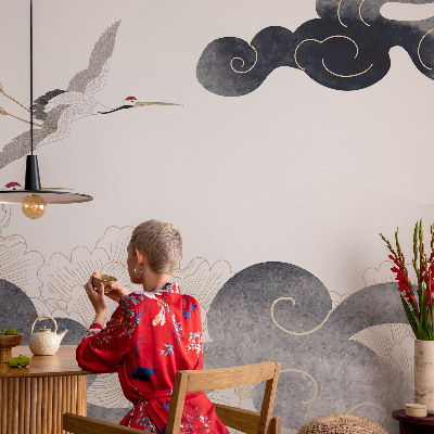 Fototapete fürs Kinderzimmer mit fliegenden Kranichen als Motiv