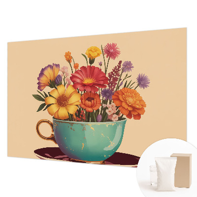 Fototapete fürs Schlafzimmer mit einem farbenfrohen Blumenstrauß