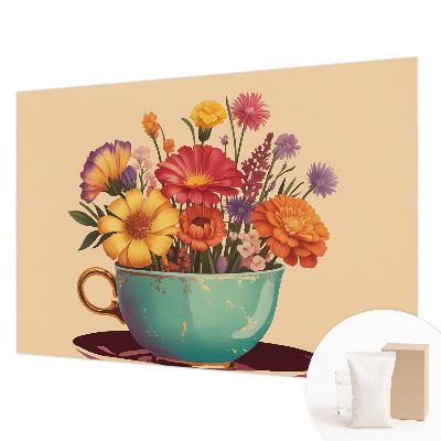 Fototapete fürs Schlafzimmer mit einem farbenfrohen Blumenstrauß