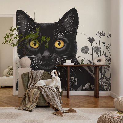Fototapete fürs Kinderzimmer mit Katzen- und Blumenmotiv