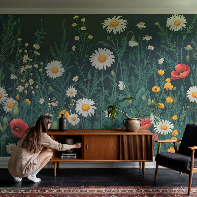 Moderne Vlies-Fototapete mit Motiv von Wildblumen