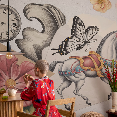 Fototapete fürs Kinderzimmer mit einem vintage Blumenmuster