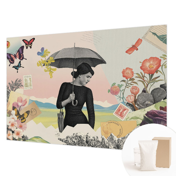 Vliestapete fürs Schlafzimmer mit einer romantischen Collage als Motiv