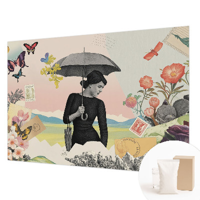 Vliestapete fürs Schlafzimmer mit einer romantischen Collage als Motiv