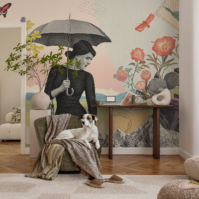 Vliestapete fürs Schlafzimmer mit einer romantischen Collage als Motiv