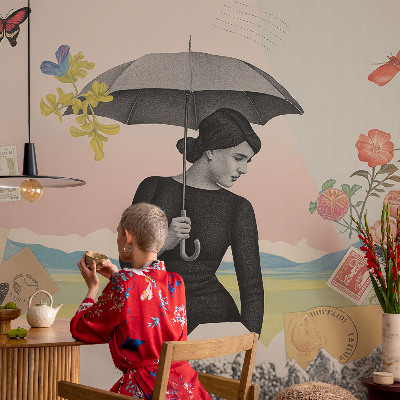 Vliestapete fürs Schlafzimmer mit einer romantischen Collage als Motiv