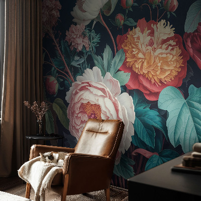 Fototapete fürs Wohnzimmer mit bunten Blumenmotiv